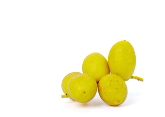 Golden yellow fresh dates. on white background.
