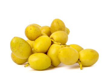 Golden yellow fresh dates. on white background.