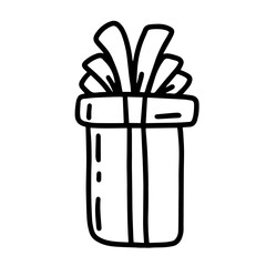  Christmas box wrapped in paper and decorated ribbons. vector illustration in doodle style 