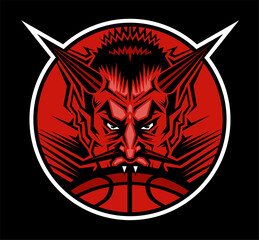 round basketball team design with devil mascot for school, college or league