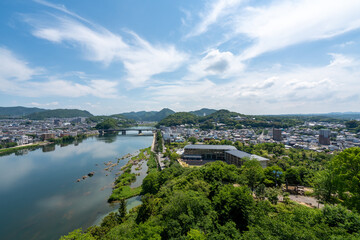 Fototapeta na wymiar 犬山城から見る木曽川と犬山、各務原の風景