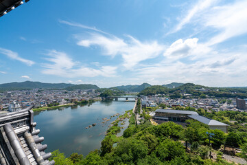 犬山城から見る木曽川と犬山、各務原の風景