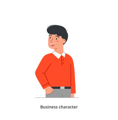 Smiling business character. Young happy man boss or manager of company in stylish office clothes. Male character successful entrepreneur. Cartoon modern flat vector illustration in doodle style