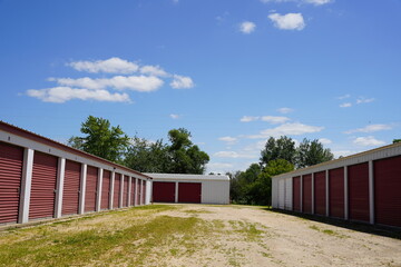 Fototapeta na wymiar Red storage unit buildings site 