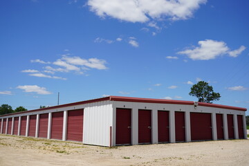 Fototapeta na wymiar Red storage unit buildings site 