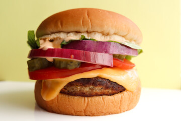 hamburger on yellow background