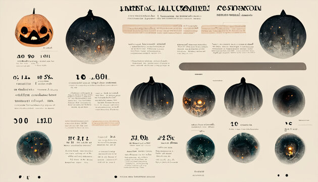 Infographic background illustration for halloween festival. Halloween Pumpkins in Scary Cemetery. realistic halloween festival illustration. Halloween night pictures for wall paper or computer screen.
