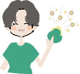 お金があって嬉しい表情の女の子のイラスト（お財布バージョン）