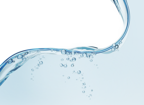 Blue liquid water splash with bubble transparent background