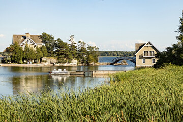 Beautiful scenery of Thousand Islands National Park, house on the river, Ontario, Canada