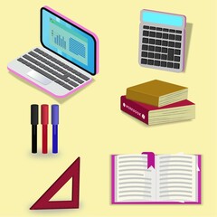 Collection Office Colorful Stationery 3D Icon Set