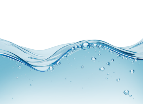 Blue liquid water splash with bubble transparent background