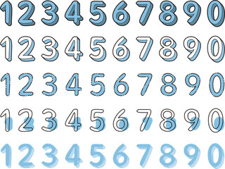 0から9の数字　番号　ナンバー　セット　青色