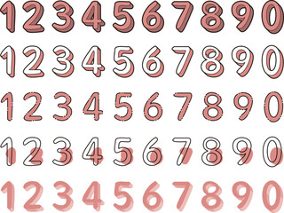 0から9の数字　番号　ナンバー　セット　赤色