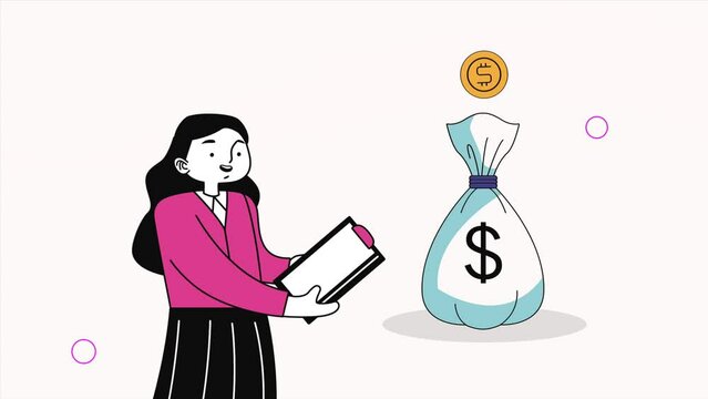 woman with money dollars animation
