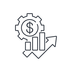Financial mechanism and chart up. Effective investment. Profit growth. Vector linear icon isolated on white background.