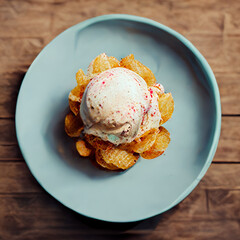 Vanilla ice cream with crisps on a plate - obrazy, fototapety, plakaty