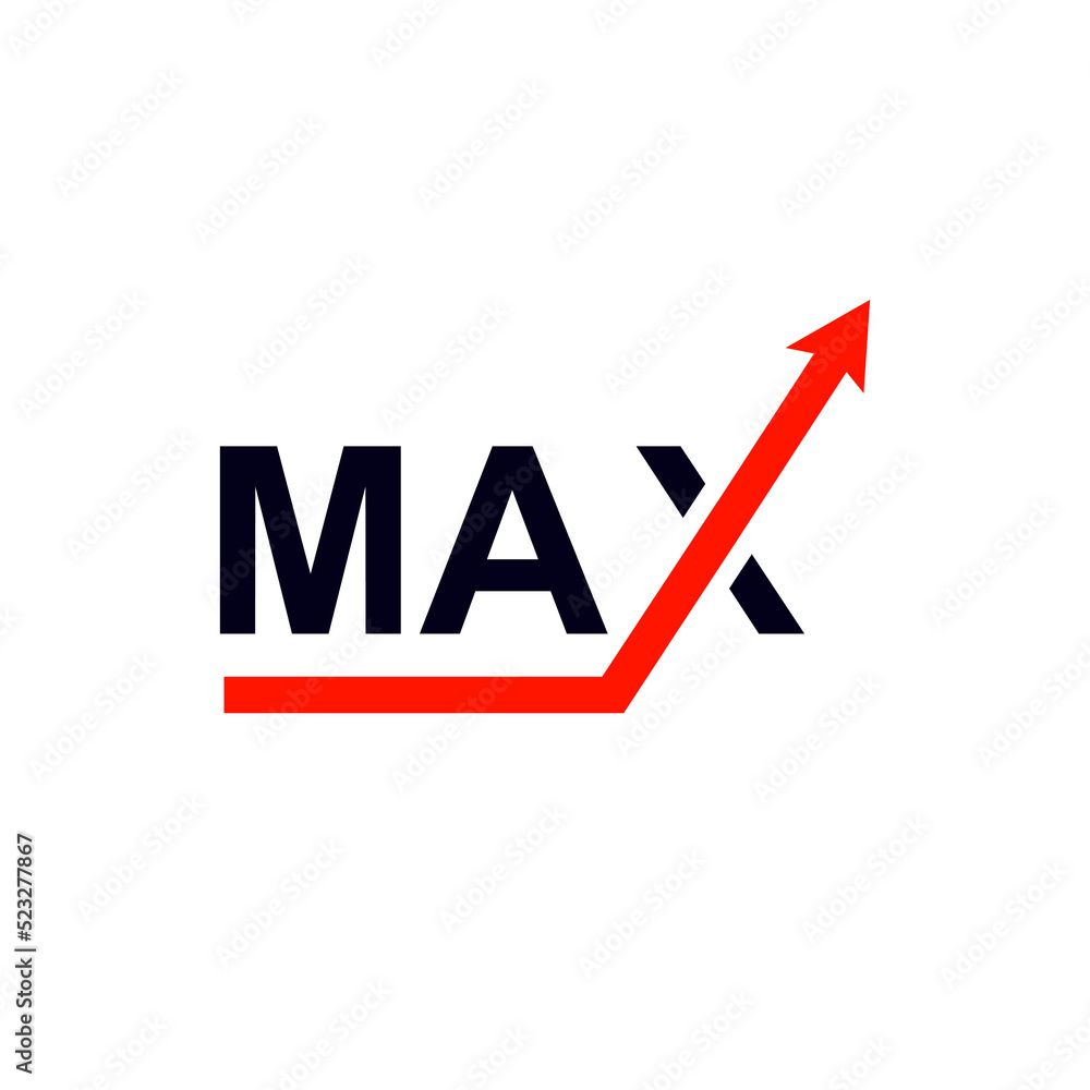 Poster maximum symbol and arrow. max minimal logo design vector.