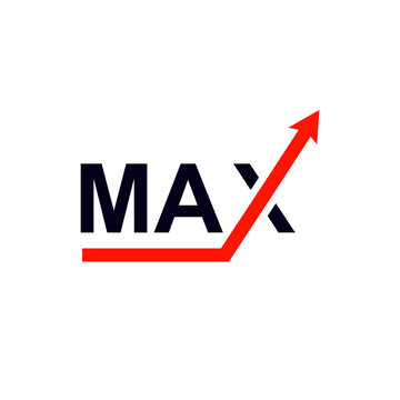 Maximum symbol and arrow. Max minimal logo design vector.