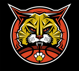 round basketball team design with bobcat or wildcat mascot for school, college or league