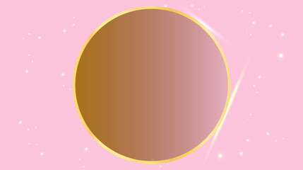 Abstract elegant brown circles and golden ring on pink gradient background luxury style.
