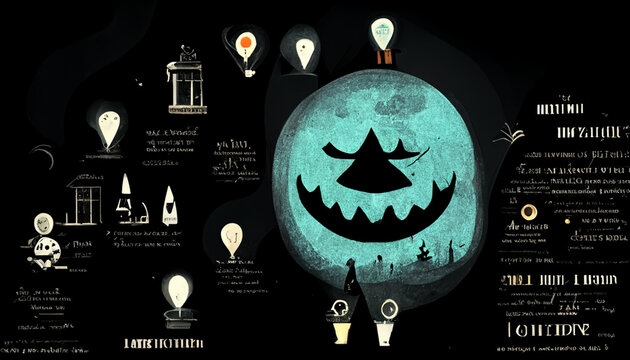 infographic background illustration for halloween festival. Halloween Pumpkins in Scary Cemetery. realistic halloween festival illustration. Halloween night pictures for wall paper or computer screen.