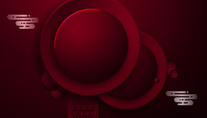 Dark red composition with round frame, Asian texture