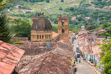 Fototapeta na wymiar street view of barichara colonial town, colombia