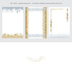 クリスマスや新年に使えるゴールドとシルバーが煌めくハガキ用背景イラストのセット09