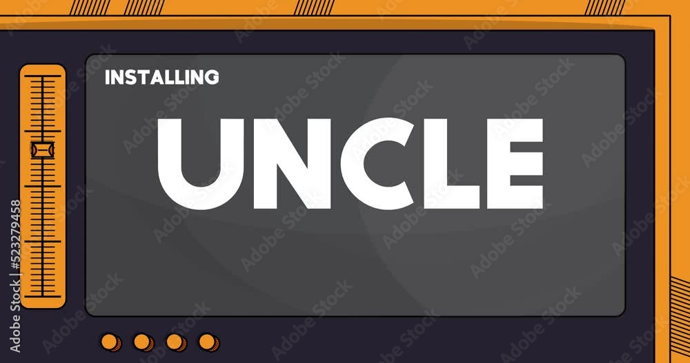 Poster cartoon computer with the word uncle. video message of a screen displaying an installation window.