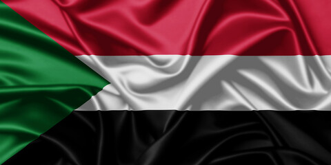 Sudan waving flag close up satin texture background