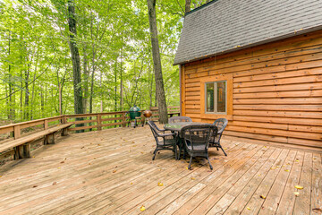 deck in the forest woods cabin 