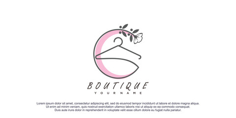 Boutique logo with flower line art illustration premium vector