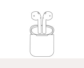 Earbud Headphones plugs wireless. Wireless Earphones garniture electronic gadget in light white. vector illustration. Headphone Vector Art