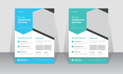 Medical healthcare flyer template or poster design, leaflets for printing vector layout a4 size