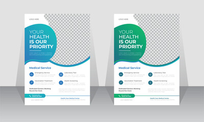 Modern medical healthcare flyer template. two colors scheme, vector design in A4 size