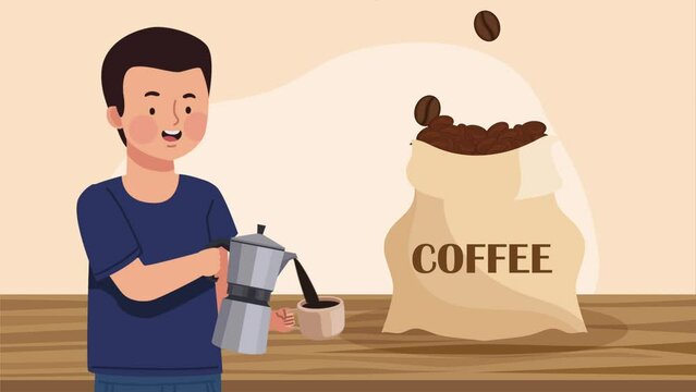 man serving coffee character animation