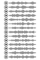 Set Black sound waves of the equalizer isolated on white background. Concept play audio message in social network on mobile app or web site. Vector clipart Illustration.