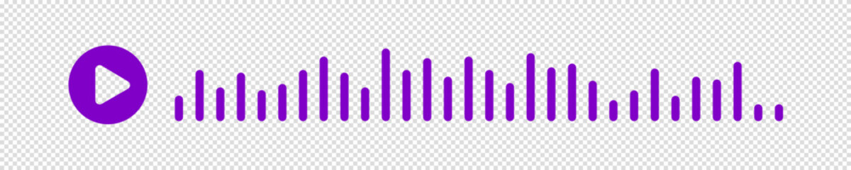 Pink or purple sound wave of the equalizer isolated on transparent background. Vector clipart Illustration. Concept play audio message in social network on mobile app or web site.