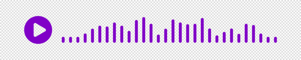 Pink or purple sound wave of the equalizer isolated on transparent background. Vector clipart Illustration. Concept play audio message in social network on mobile app or web site.