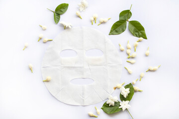 natural sheet mask extract flowers jasmine health care for skin face arrangement flat lay style on...