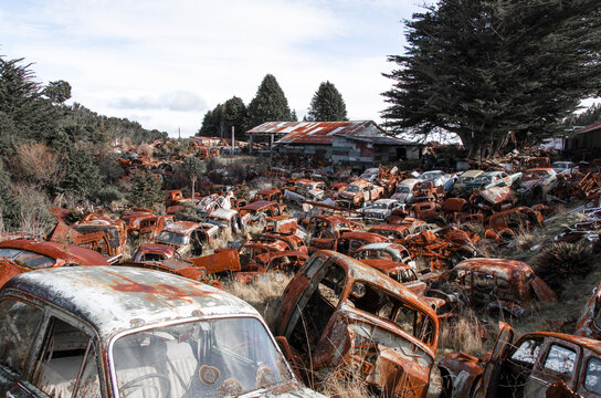 Rusty old cars at Horopito Wreckers