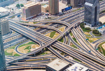 Naklejka premium Dubai, UAE - 07.18.2021 - Areal view of main road of UAE, Sheikh Zayed road. City