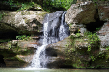 Waterfalls, rivers, and rock formations in the forrest