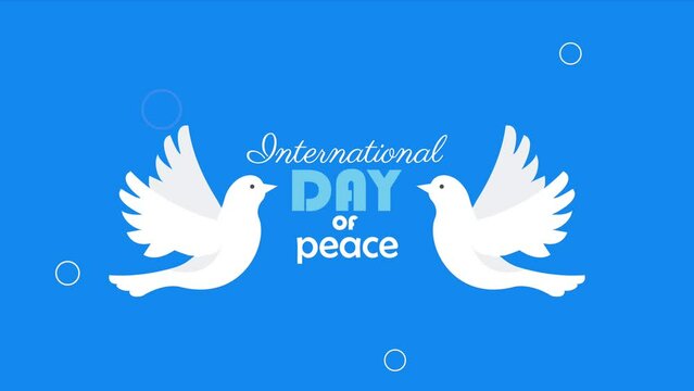 international day of peace lettering with doves