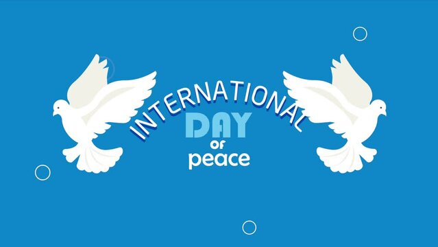 international day of peace lettering with doves flying