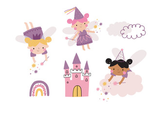 Obraz na płótnie Canvas Cute cartoon Fairy - vector print. You are Magical. Cute Scandinavian little fairy print. Poster with fairy baby character