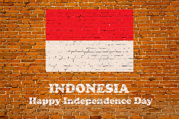 Indonesia's independence day commemoration painted on a brick wall