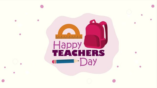 happy teachers day lettering with schoolbag