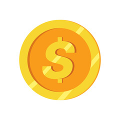 Money dollar coin icon. Flat gold coin vector with currency dollar symbol isolated on white background.